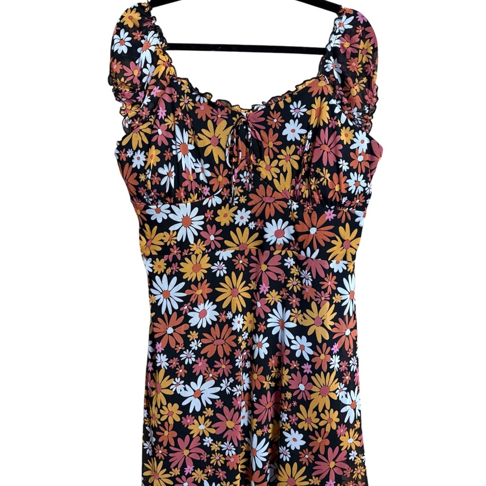 No Boundaries 70s Floral Mesh Print Cap Sleeve Babydoll Mini Dress XXXL 21